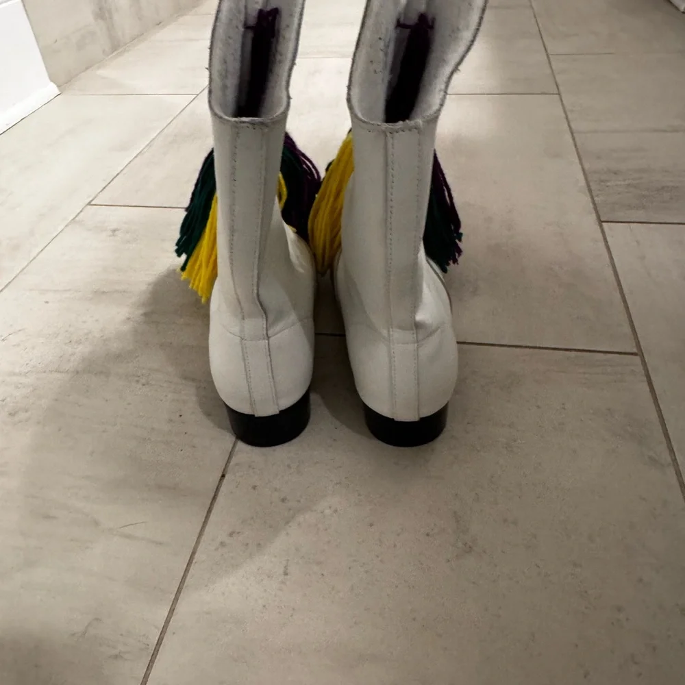 White Ankle Boots with Colorful Tassels - Women's Booties - Picture 2 of 6